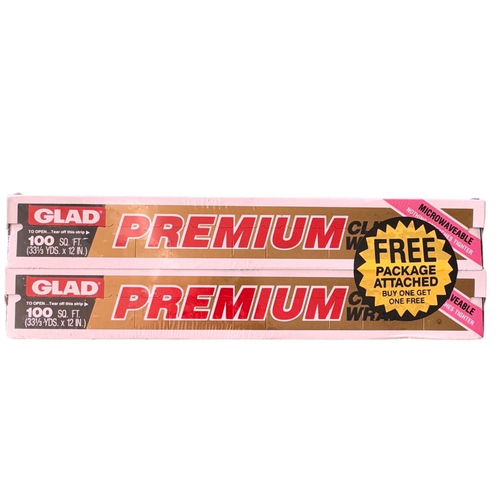 Two (2) Vintage 1990s Glad Premium Cling Wrap 100 Square Feet New Movie Prop